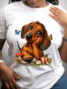 Camiseta Deportiva Casual para Mujer con Ilustración de con Dachshund - Camiseta Elástica de Cuello Redondo, Lavable aáquina, Diseño Colorido con Mariposas y Huevos de Pascua, Ajuste Cómodo y Apta para Todas las Estaciones, para el Uso Diario. - Blanco - Ver 7