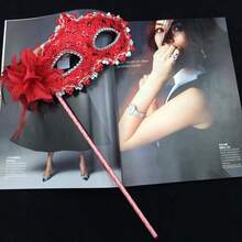 Mặt nạ ren nửa mặt, phụ kiện hóa trang Halloween, trang phục cosplay, có lông vũ và hoa cài bên hông, mặt nạ cầm tay dự tiệc hóa trang. - Nhiều màu - Xem 4