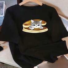 Camiseta de manga corta para mujer con Diseño y estampado únicos, nuevo estilo de verano holgado para 2025, top favorecedor para S-XXXL - Negro - Ver 1