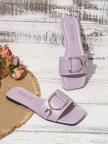 2026 New Comfortable Women's Flat Slippers Beach Neutral Party Elegant - Purple - View 2