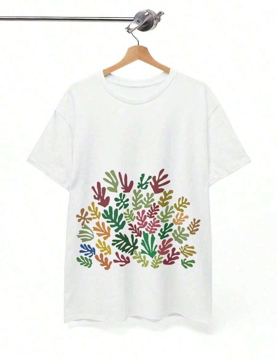 Women's And Men's T-Shirt Inspired By Henri Matisse, Unique Front Print, Design By Olga Toral, Leaves, Breathable And Comfortable - 白色 5 - 查看 1