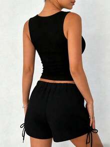 Tops de mujer de cuello alto, ajustados, sin mangas y con envolvente - Negro - Ver 4