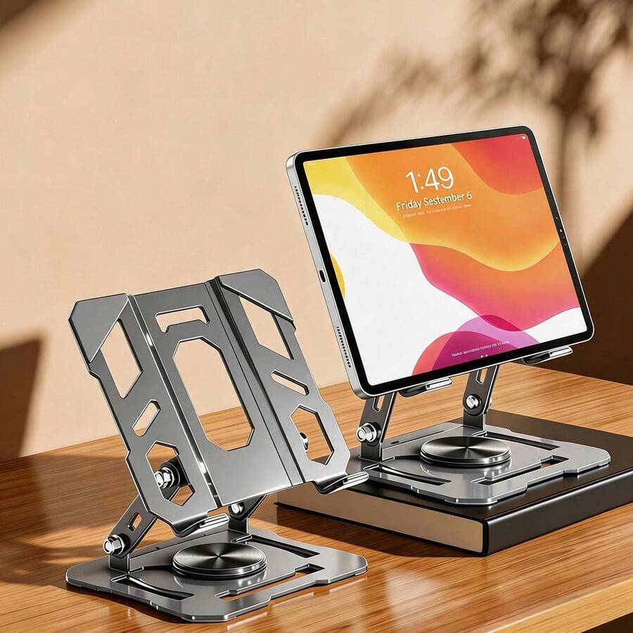 Giá đỡ laptop dạng gập phẳng mới năm 2026, xoay 360°, bằng kim loại, có thể gấp gọn, đa chức năng giúp làm mát. - Xem 1