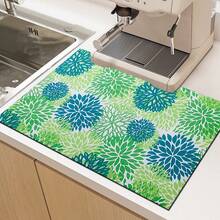 1pc Fresh Blue & Green Chrysanthemum Pattern Absorbent Dish Drying Mat, Espresso Machine Countertop Absorbent Mat, Sink Drain Mat, Soft Faucet Absorbent Mat, Sink Cup Mat, Home & Kitchen, Bathroom Accessories - Multicolor - View 7