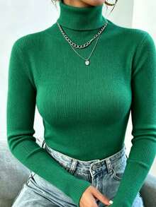 Slim-Fit Turtleneck Sweater With Long Sleeves: Comfort And Style For Work And Leisure. - 綠色 - 查看 1