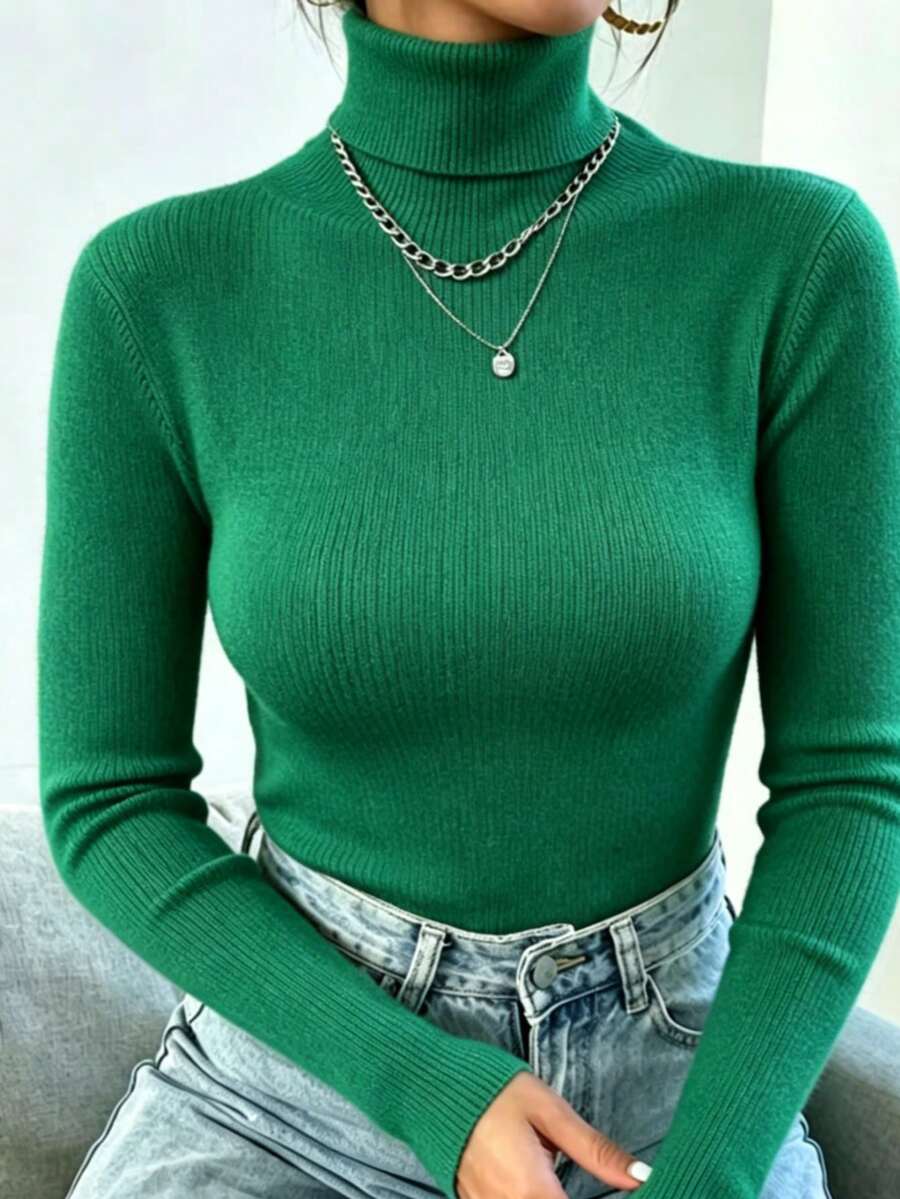 Slim-Fit Turtleneck Sweater With Long Sleeves: Comfort And Style For Work And Leisure. - 綠色 - 查看 1