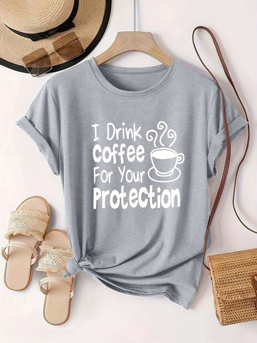 Plus Size Women's Casual And Fashionable Printed T-Shirt, Sizes 0-8XL, Base Layer For Everyday Wear, Stylish, Suitable For All Seasons, Comfortable Fit, Short Sleeve And Crew Neck T-Shirt, Various Colors Available, Fun T-Shirt For Women, Great Gift - 太空灰 - 查看 1