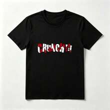 Red Broken Letters Black Cotton T-Shirt Street Style - Black - View 1