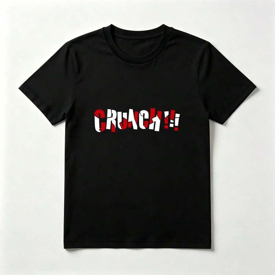 Red Broken Letters Black Cotton T-Shirt Street Style - Black - View 1
