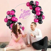 42 peças/36 peças por conjunto, Conjunto de Balões de Látex Pretos e Magenta Novos de 10 polegadas. Adequado para Aniversários, Casamentos, Festas de Noivado, Aniversários, Encontros, Decoração Interna, Cerimônias de Pedido de Casamento e Layout de Quarto Nupcial - Multicolorido - Visão 3