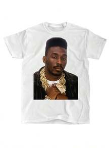 New 2026 Retro-Style Loose-Fitting Unisex Casual T-Shirt Featuring The Iconic Big Daddy Kane Portrait And A Gold Chain Design, Made From Soft Fabric. This Urban-Style Basic Casual Wear Is Machine Washable And Suitable For Everyday Wear, Ideal For Parties And Daily Use, Perfect For Family Vacations And Leisure Time, Urban Style, Modern Fashion, Summer Casual Wear. - 白色 - 查看 1