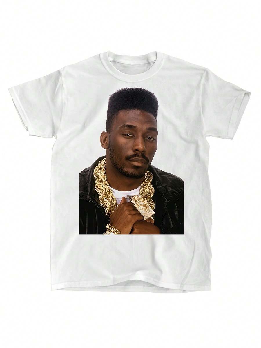 New 2026 Retro-Style Loose-Fitting Unisex Casual T-Shirt Featuring The Iconic Big Daddy Kane Portrait And A Gold Chain Design, Made From Soft Fabric. This Urban-Style Basic Casual Wear Is Machine Washable And Suitable For Everyday Wear, Ideal For Parties And Daily Use, Perfect For Family Vacations And Leisure Time, Urban Style, Modern Fashion, Summer Casual Wear. - 白色 - 查看 1