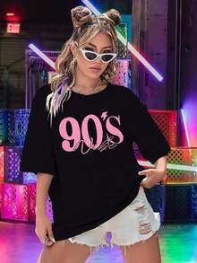 UNIQUEONE Conjuntos Oversized Estilo Años 90 para Mujer, Camisetas Vintage de Música de los 90, Camiseta con Gráficos Country, Camiseta para Fiesta Disco, Tops Casuales - Negro - Ver 5