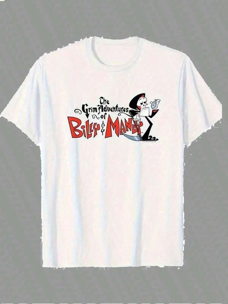 The Grim Adventures Of Billy & Mandy Men's Graphic Tee With Logo - White, Regular Fit, Crew Neck, Machine Washable, Casual All-Season Tee, Fan Merchandise | Animated Series Tee | Durable Clothing, Freedom Tee, Men's Halloween Costume, Christmas, Funny Tee, Graphic Tee, Vintage - 白色 - 查看 1