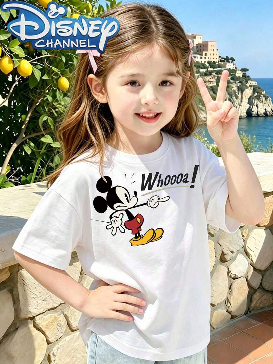 Disney Casual Style Men's T-Shirt Mickey Mouse Whoooa Print Summer Outfit For Kids And Teens Gift - 白色 - 查看 1
