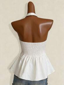 Áo camisole nữ mùa hè dây mảnh, cổ chữ V sâu xoắn trước, thiết kế nhún chun lưng, không tay, màu trắng, phong cách thường ngày - trắng - Xem 6