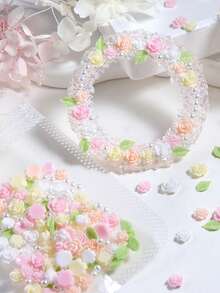 1包粉白相间的3D山茶花树脂填充材料；混合绿叶和仿珍珠环氧树脂DIY工艺品材料，适用于制作发夹、相框、耳环配件和DIY钥匙扣；海洋主题树脂填充材料 - 彩色 - 查看 2