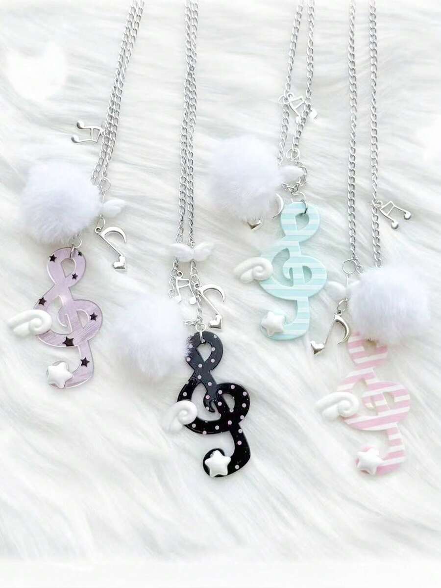 1 buah Gantungan Kunci Pom Pom Awan Bintang Not Musik Modis dan Serbaguna Gaya Lucu Akrilik Aneka Warna untuk Wanita, Pria, Pasangan, Gantungan Tas untuk Perjalanan Sehari-hari, Hadiah Terbaik untuk Teman dan Kekasih - catatan - View 1