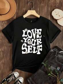 Women's Love Yourself With Daisies Shirts, Breathable Casual Blouses For Ladies - Black - View 2