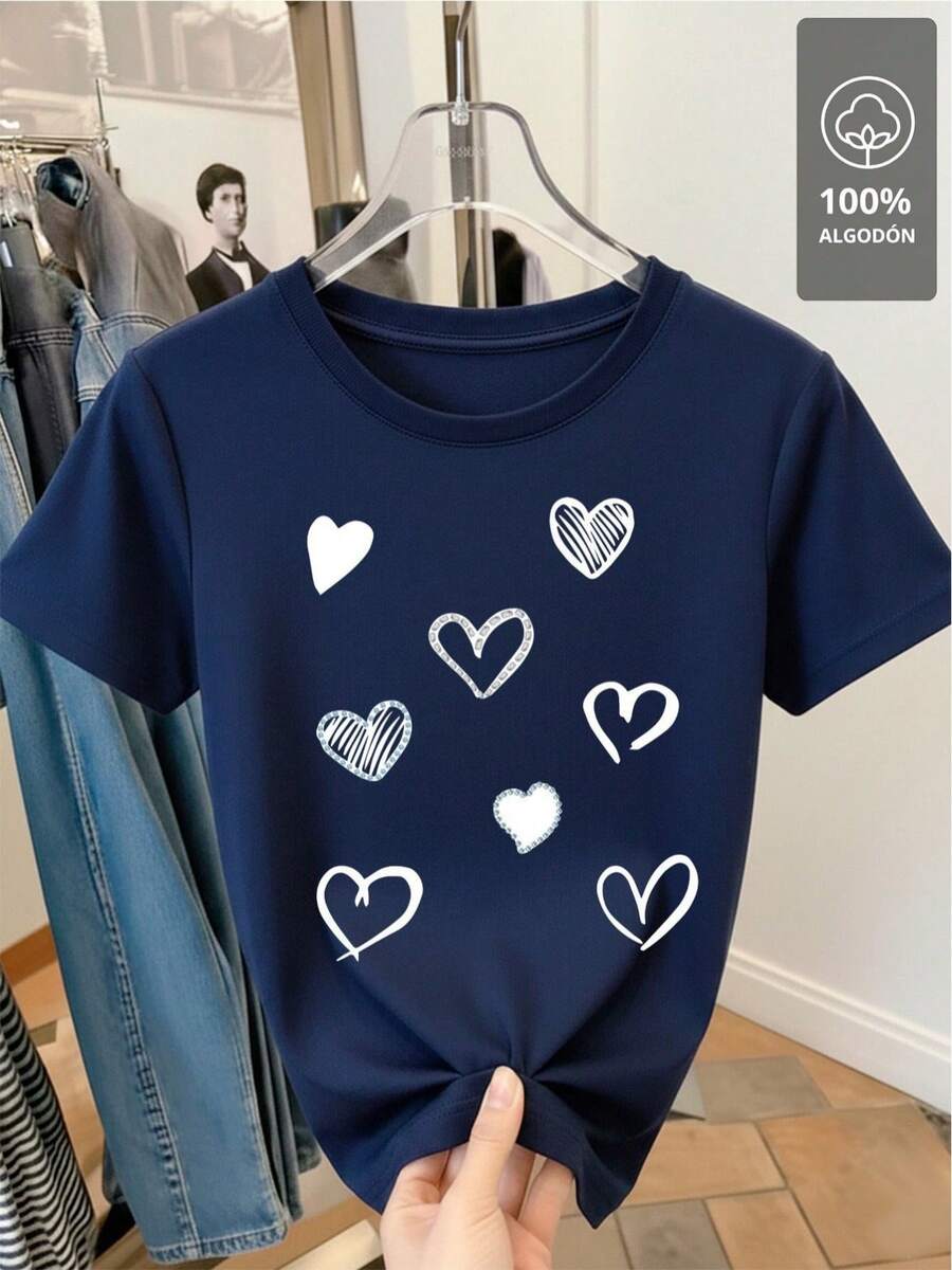 Nine Hearts Black - 100% T-Shirt - 海軍藍 - 查看 1