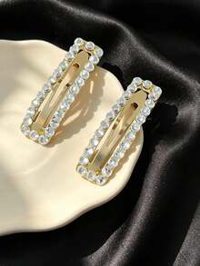 2pcs Women Square Crystal Hair Clips, Elegant Bangs & Side Hair Clips, Barrettes For Hairstyle,Hair Slide,Claw Clips - Multicolor - View 3