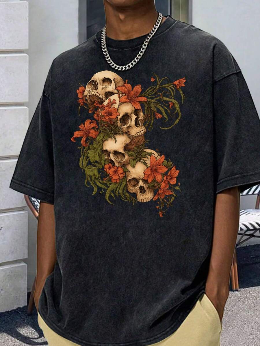 New 2026 Model, 100% Washed Cotton, Urban Casual Style, Suitable For Parties Or Festivals, Soft And Breathable Fabric, Modern Print Design, Unisex, Lightweight And Comfortable To Wear, Vintage Fashion Design. - 黑色 - 查看 1