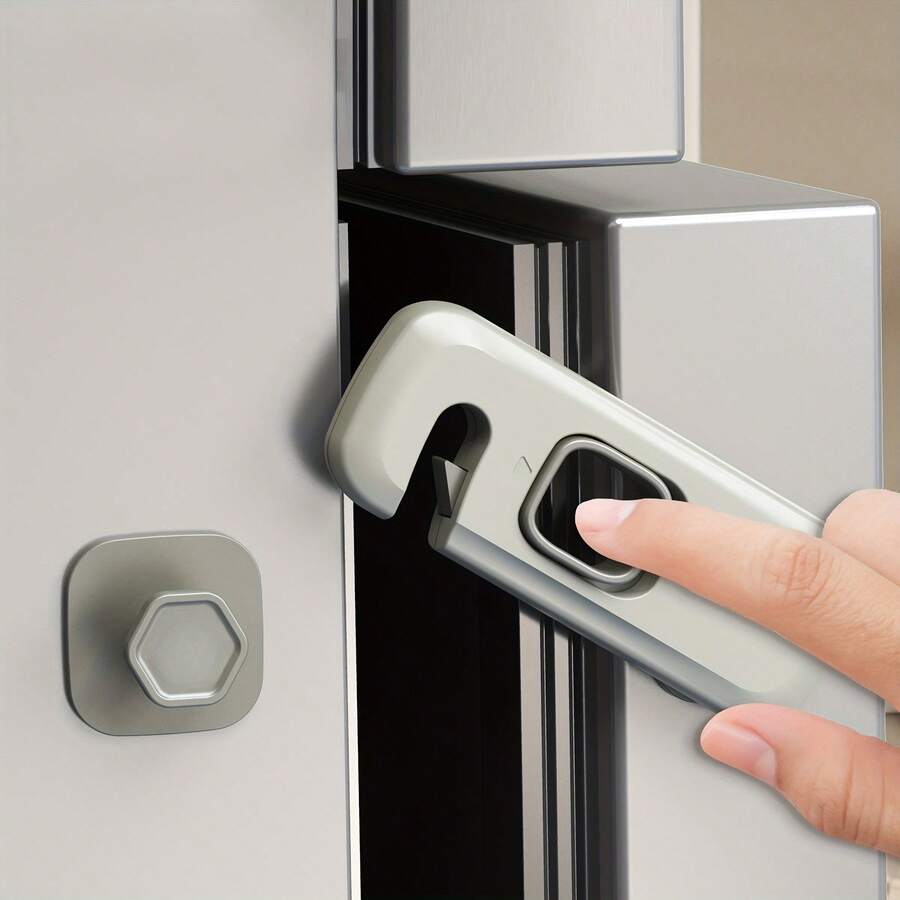 2pcs Baby Safety Fridge Lock, Drill-Free Self-Adhesive Refrigerator Door Lock, Child-Proof Cabinet Door Drawer Lock, Anti-Opening Finger Pinch Protection, Durable ABS Safety Lock, Suitable For Kitchen Home
