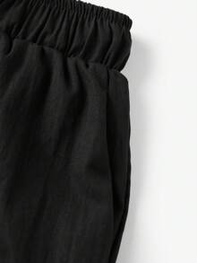 Women's Fashion Shorts Lace Trim Drawstring Elastic Waist Short Pants Summer Casual Shorts - Negro - Ver 9