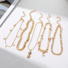 5 chiếc vòng chân kiểu Bohemian hình quả dứa đính ngọc trai giả hình bướm vô cực dài 8 inch. - Vàng - Xem 7