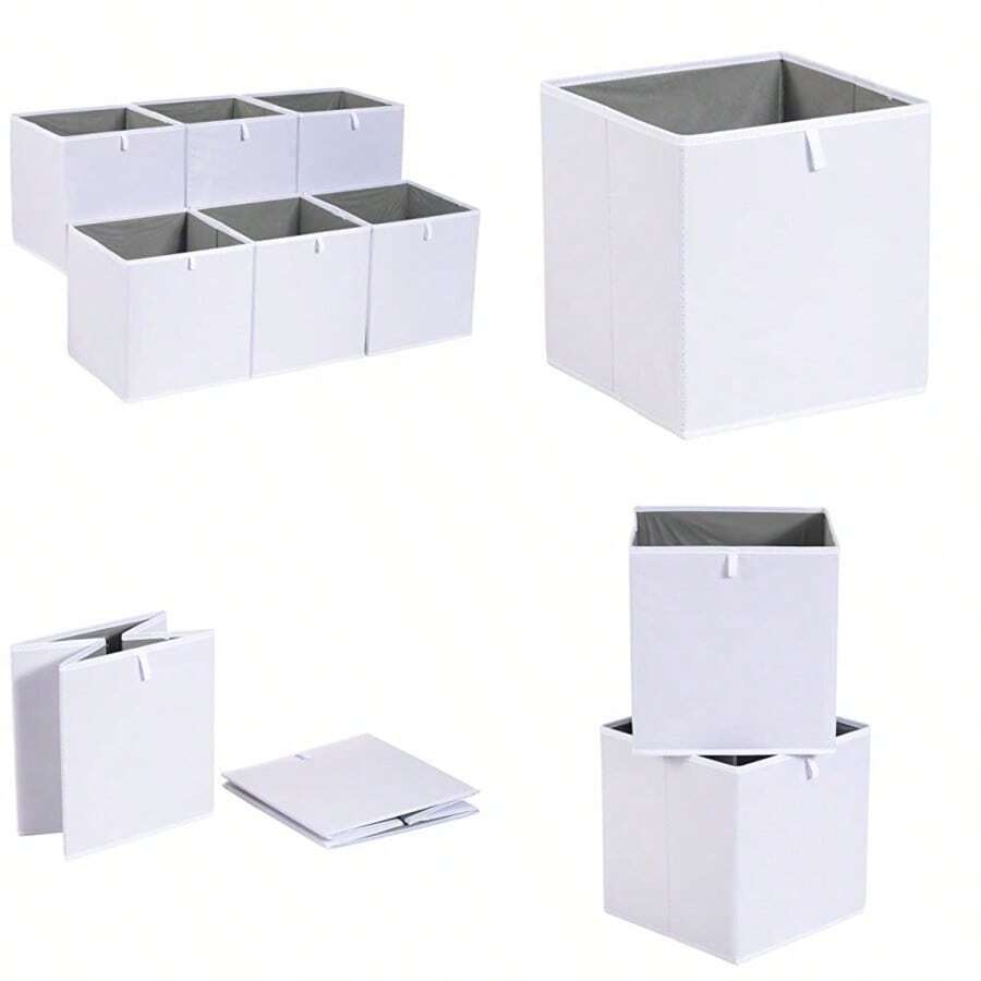 Basics Contenedores de almacenamiento plegables cubos organizadores para estantes paquete de 6 - Blanco - Ver 1