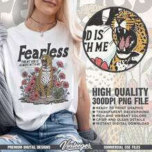Diseño digital vintage con estampado de leopardo - Fearless - Diseño imprimible con versículo bíblico - Sublimación cristiana - Gráfico vintage religioso para camiseta - Blanco - Ver 2