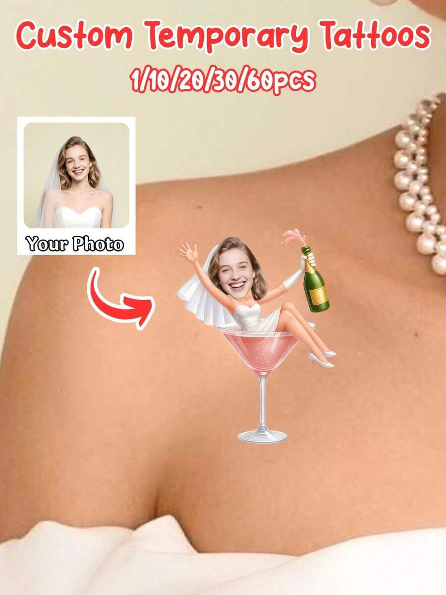 1/10/20/30/60pcs Custom Temporary Stickers, Suitable For Birthdays, Weekend BBQs, Cocktail Parties, Christmas & Holiday Parties, Favorite Single Party Temporary Tattoos, Fade-Resistant, Personalized Gift, Wedding - Multicolor - View 1