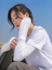 1 Pair Women's UPF UV Protection Fingerless Sun Protection Sleeves, Ice Silk Breathable Mesh Cooling Arm Sleeves, Elastic Cuff Full Arm Sun Protection Sleeves, Suitable For Driving, Cycling, Beach Activities And Outdoor Activities - B - View 15