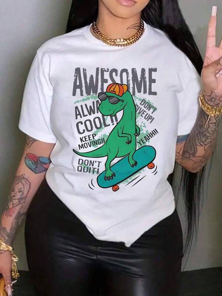 Camiseta de manga corta con cuello redondo y estampado para mujer Increíble Siempre Genial Sigue Avanzando No Te Rindas S-3XL moda, cómodo y transpirable uni lavable a máquina
