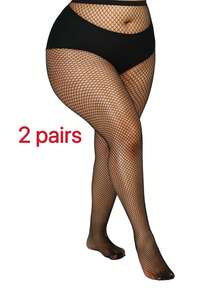 2 Stück Große Größen Schwarze Fischnetz Strumpfhosen, Hochdehnbare Ausgeschnittene Leggings, Vielseitig Einsetzbare Gothic Mode für alle Jahreszeiten - Schwarz - Übersicht 5