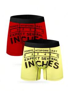 2pcs Expect Several Inches Funny Print Breathable Boxer Briefs, Playful (Novelty + Sexy), Polyester - Multicolor - View 11