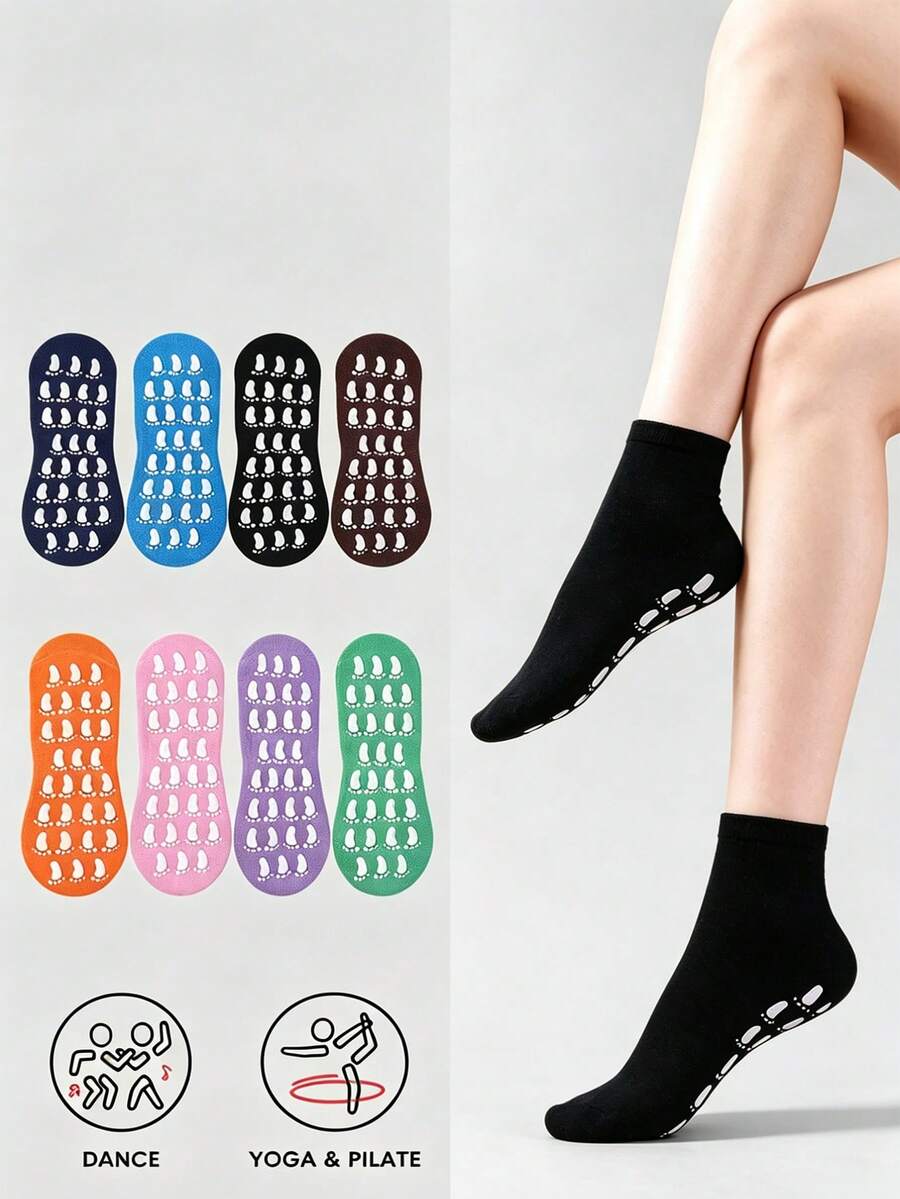 1 Pair Non-Slip Absorbent Wear-Resistant Simple Indoor Socks, Suitable For Home, Play, Yoga - Multicolor - View 1