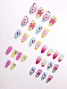 30pcs/Set Almond-Shaped 3D Starfish & Lemon Nail Art Stickers, Suitable For Beach, Office, Party, Date And Daily Wear For Fashionable Girls Nails - Multicolor - View 3
