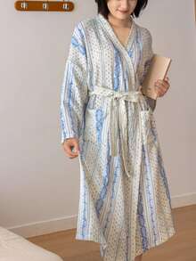 2026 New French Blue Floral Bathrobe, Sweet Wearable Quick-Dry Unisex Robe, Mid-Length, Suitable For All Seasons - Blue Flower - View 10