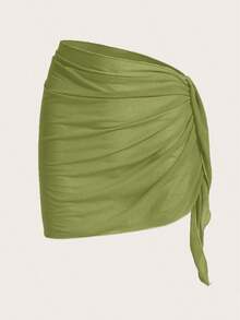 Falda plisada de unicolor, versátil y casual para cubrir el traje de baño - Verde - Ver 1