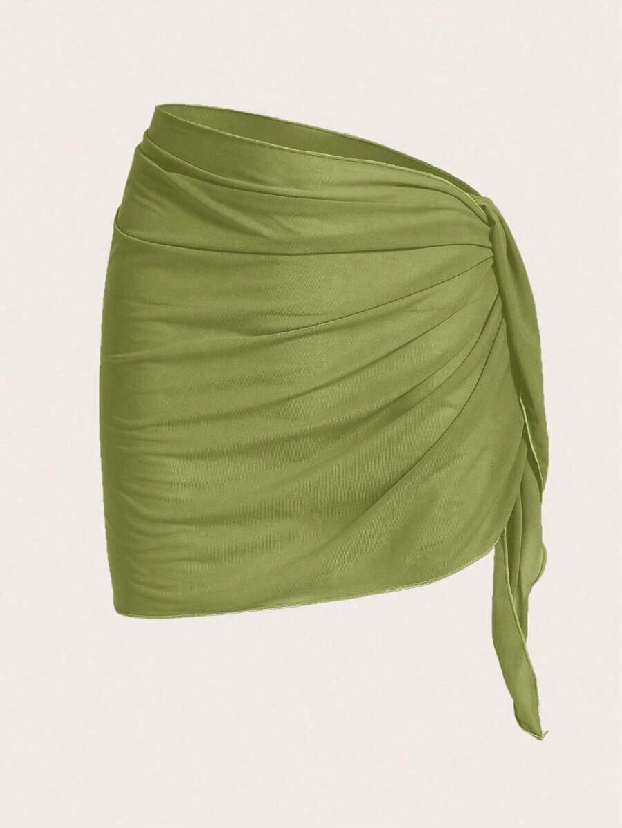 Falda plisada de unicolor, versátil y casual para cubrir el traje de baño - Verde - Ver 1