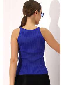 Elegant And Comfy Halter Neck Knit Tank Top Soft Sleeveless Blouse Daily Style - Blue - View 6