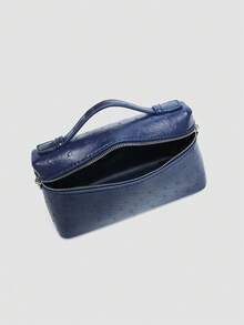 1 pieza Bolso de hombro cuadrado de unicolor con textura de grano de litchi en PU, bolso de mano pequeño para mujer, adecuado para combinar con diaria, salidas, compras, fiestas, bol - Niebla azul - Ver 7