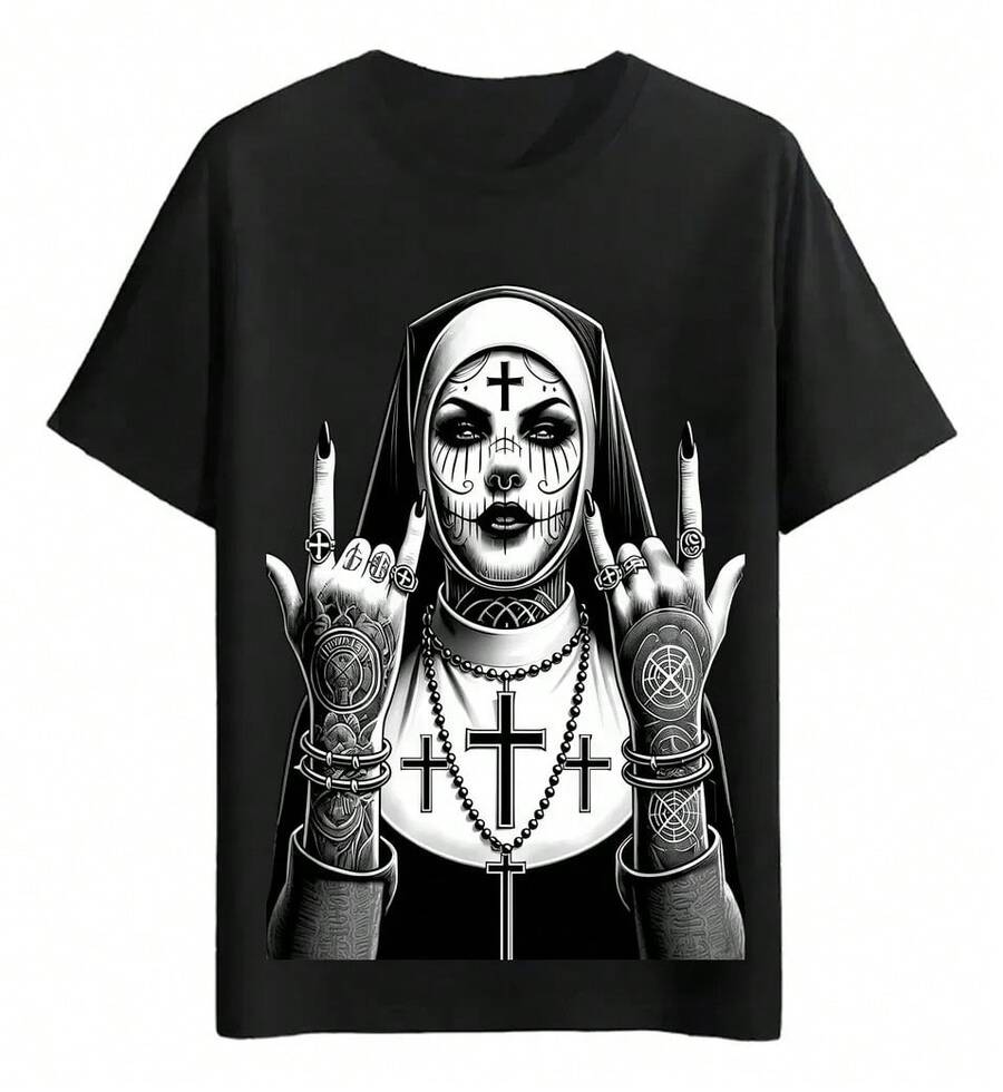 Nunata T-Shirts With Cross And Tattoos - Hitam - View 1