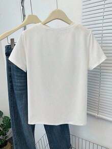Women's T-Shirt With Adorable Sea Creature Embroidery - Unisex Urban Vintage Style, Loose Fit, Cotton, Short Sleeve, Round Neck, 100% Cotton - 白色 - 查看 3