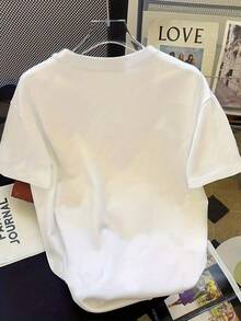 Women's Vintage T-Shirt With White Floral Print - A Short Sleeve Crew Neck T-Shirt With A Large White Floral Design, Casual And Loose Style - Unisex Cotton Short Sleeve Crew Neck T-Shirt In Urban Vintage Style. - 白色 - 查看 7