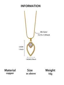 Geometric Hollow Double-Layer Teardrop Pendant Necklace, Inlaid Synthetic Zirconia, Elegant Teardrop Necklace, European And American Style, Suitable For Women's Daily Wear - 1 - View 7