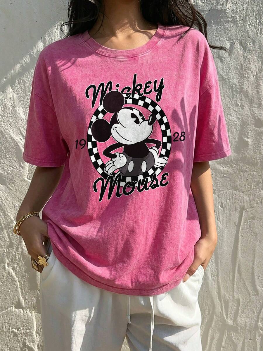Disney Oversize Round Neck Washed T-Shirt With Disney Mickey Mouse Print, Disneyland, Disney Animal Kingdom, Disney Family Vacation Trip, Summer Outfits For Women, Vacation Outfits Women, Dresses,, Dresses For Women, Summer Clothes, Summer Tops, Capris For Women, Rompers For Women, Jeans For Women, Jorts, Graphic Tees Women, Tank Tops Women, Dresses For Women Summer, Summer Tops, Summer Clothes, Summer, Swimsuits For Woman, Bathing Suits For Women, Bikinis, White Tank Top, Women Sweatshirts & Hoodies, Cord Sets For Women, Trajes Elegantes De Mujer, Conjuntos De Dos Piezas Para Mujer, Skirt Two Piece Set, Conjuntos De Mujer, Blusas, Trajes De Mujer Casual, Free Shipping, Co Ords Sets Women, Faldas - Màu Hoa hồng đỏ - Xem 1