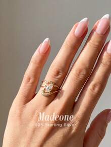 MADEONE 1pc Elegant Smile Accent Zirconia Ring 925 Sterling Silver For Women Daily Wear Romantic Meaning Fine Jewelry Anniversary Birthday Gift - Smile Diamond - View 5