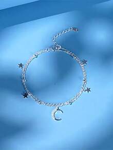 1pc S925 Sterling Silver Luxury Shiny Moon & Star Pendant Adjustable Bracelet, Suitable For Girls And Girl For Multiple Occasions, High-Quality Birthday Party Or Graduation Gift - Stars and Moon - View 6